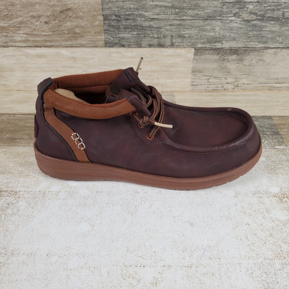 Hey Dude Wally Mid Gripr Classic Mens Boots Mens 9 Brown Hazelnut Faux Leather